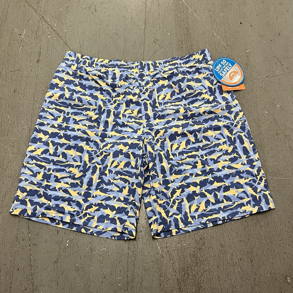 Columbia Boy's Shark Camo Swim Trunks Blue‎ Yellow UPF 50 Board Shorts Size XL